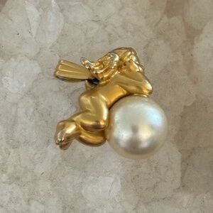 Vintage Angel & Faux Pearl Pendant